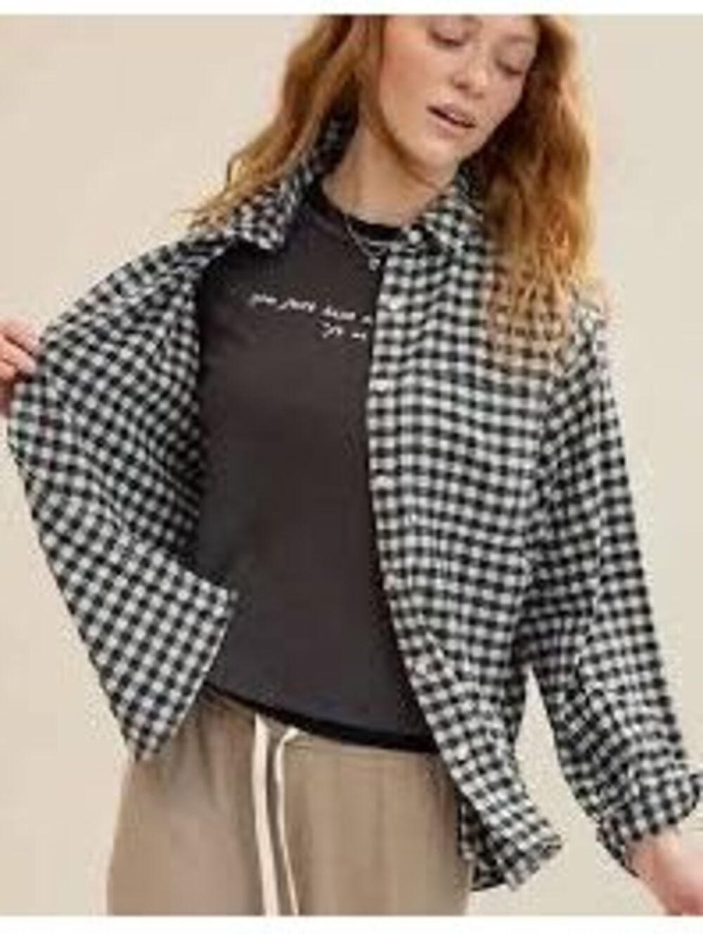 NWT Aerie black/white gingham check button-down flannel